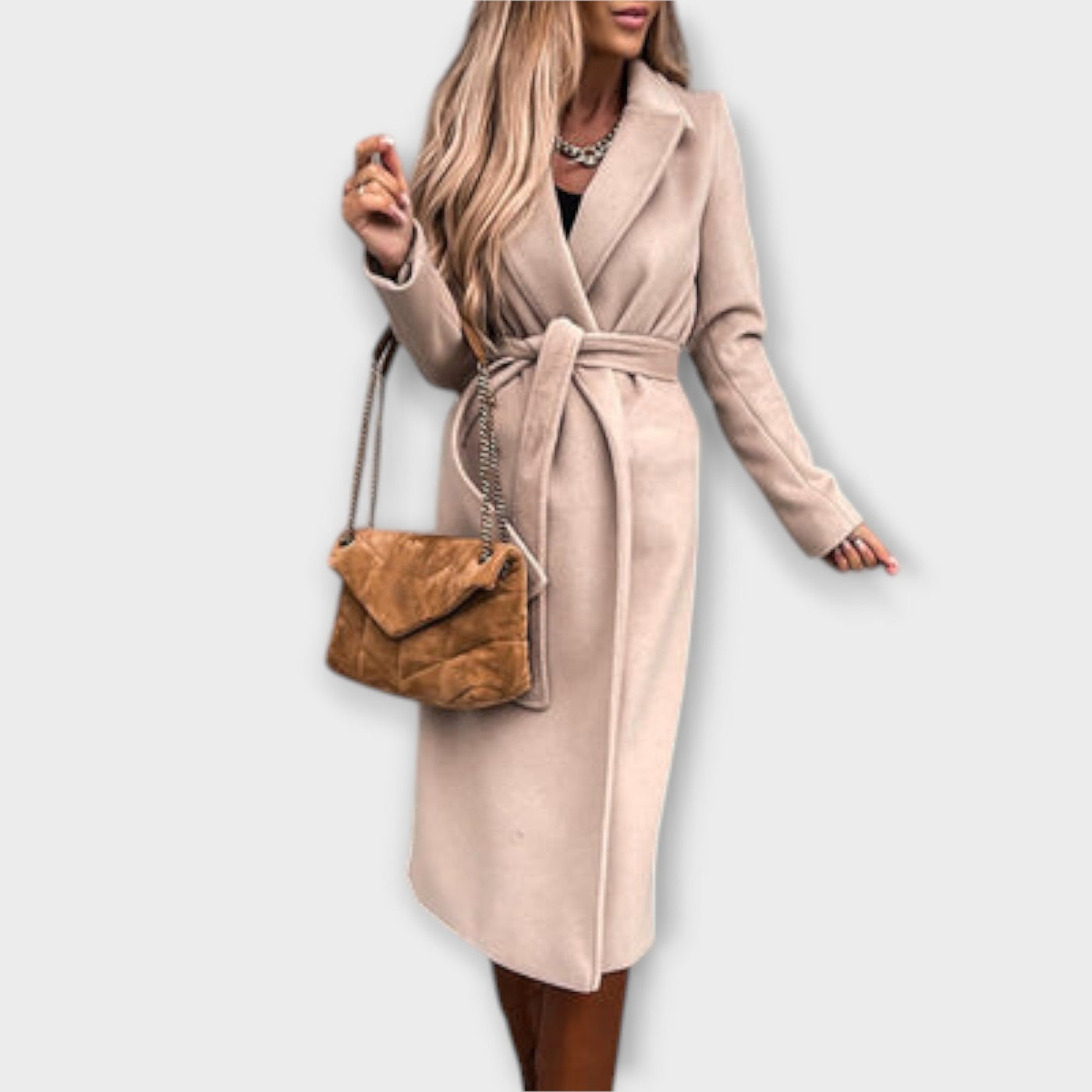 Eliza - Chic long coat with tie belt
