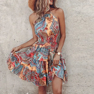 Katherine - Backless Irregular Printed Mini Dress