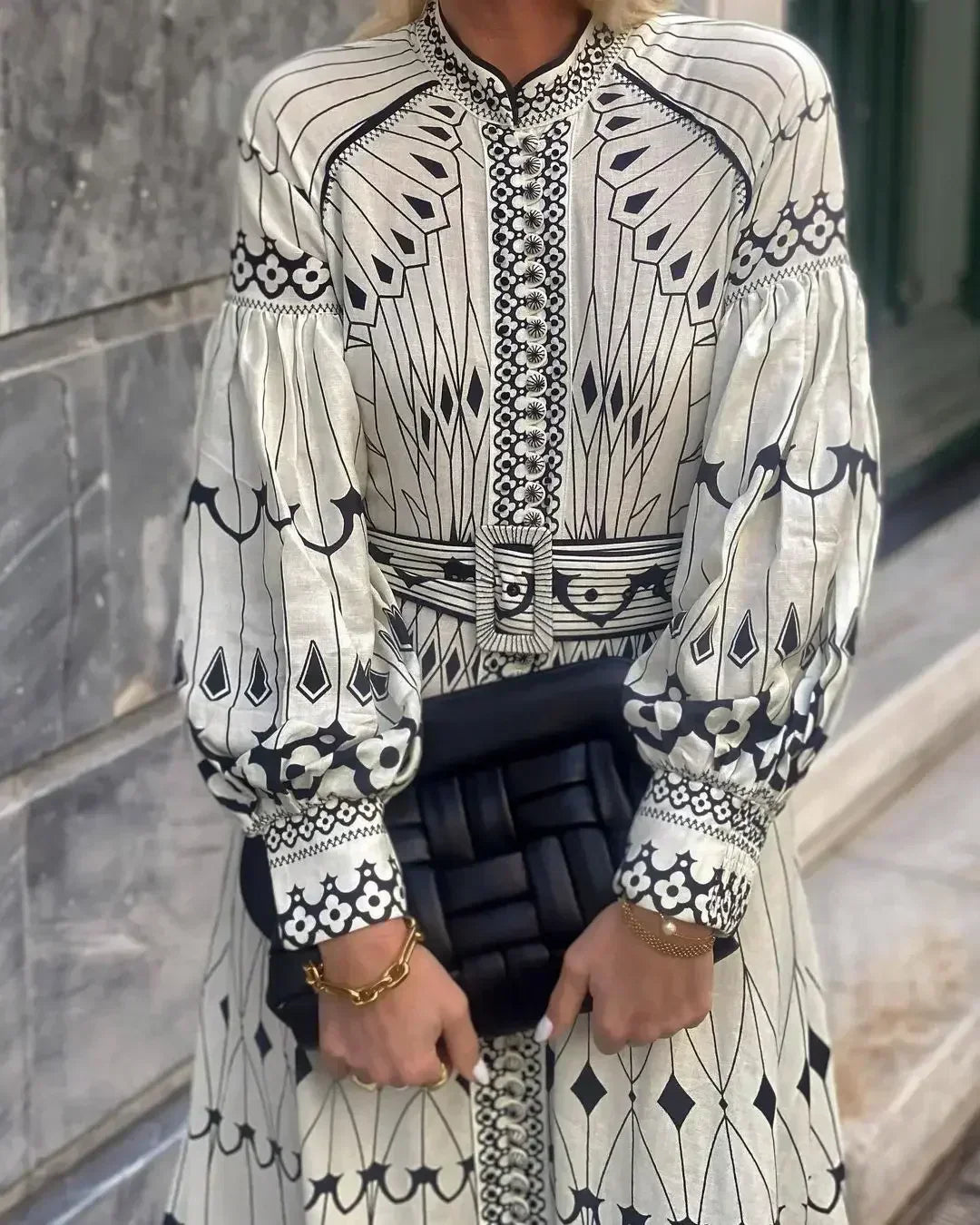 Kathleen - Elegant Retro Pattern Print A-Line Dress
