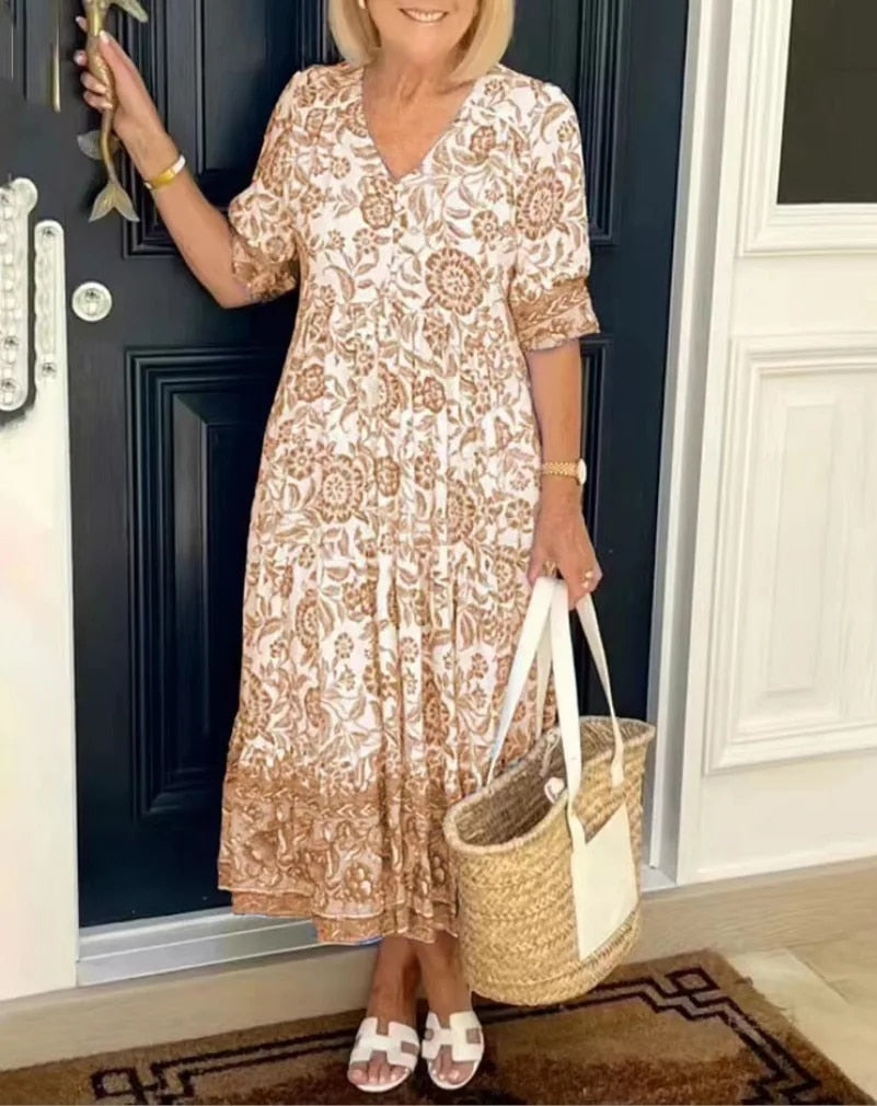 Jocelyn - Elegant Floral V-Neck Dress