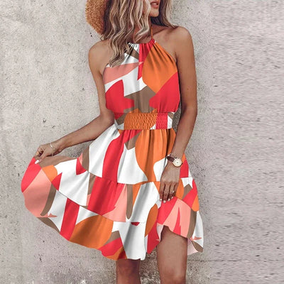 Katherine - Backless Irregular Printed Mini Dress