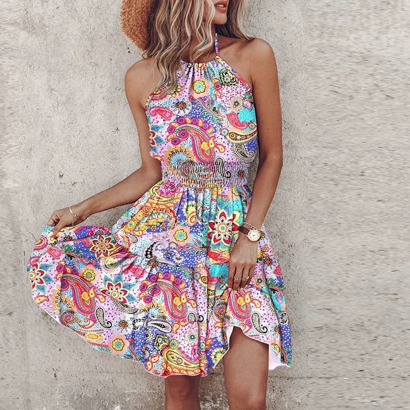 Katherine - Backless Irregular Printed Mini Dress