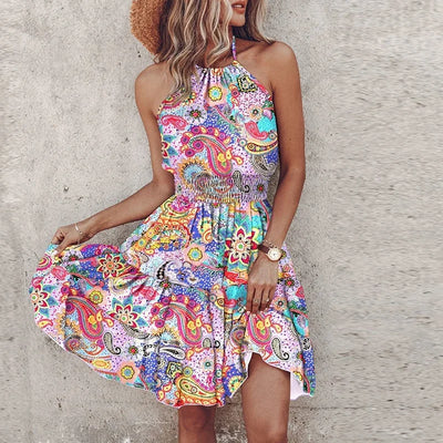 Katherine - Backless Irregular Printed Mini Dress