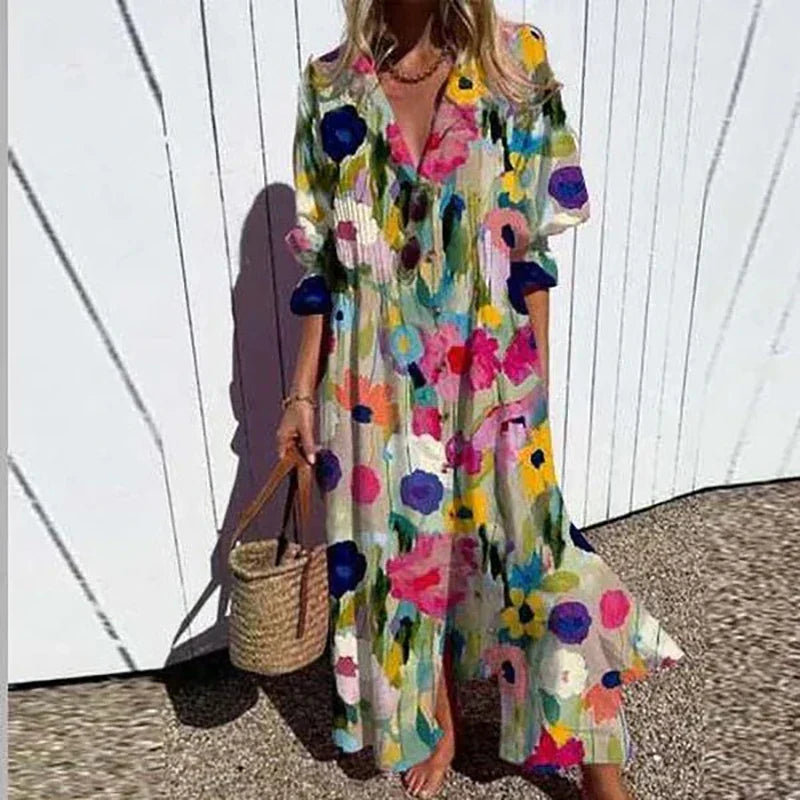 Ainsley - Bohemian Puff Sleeve Maxi Dress