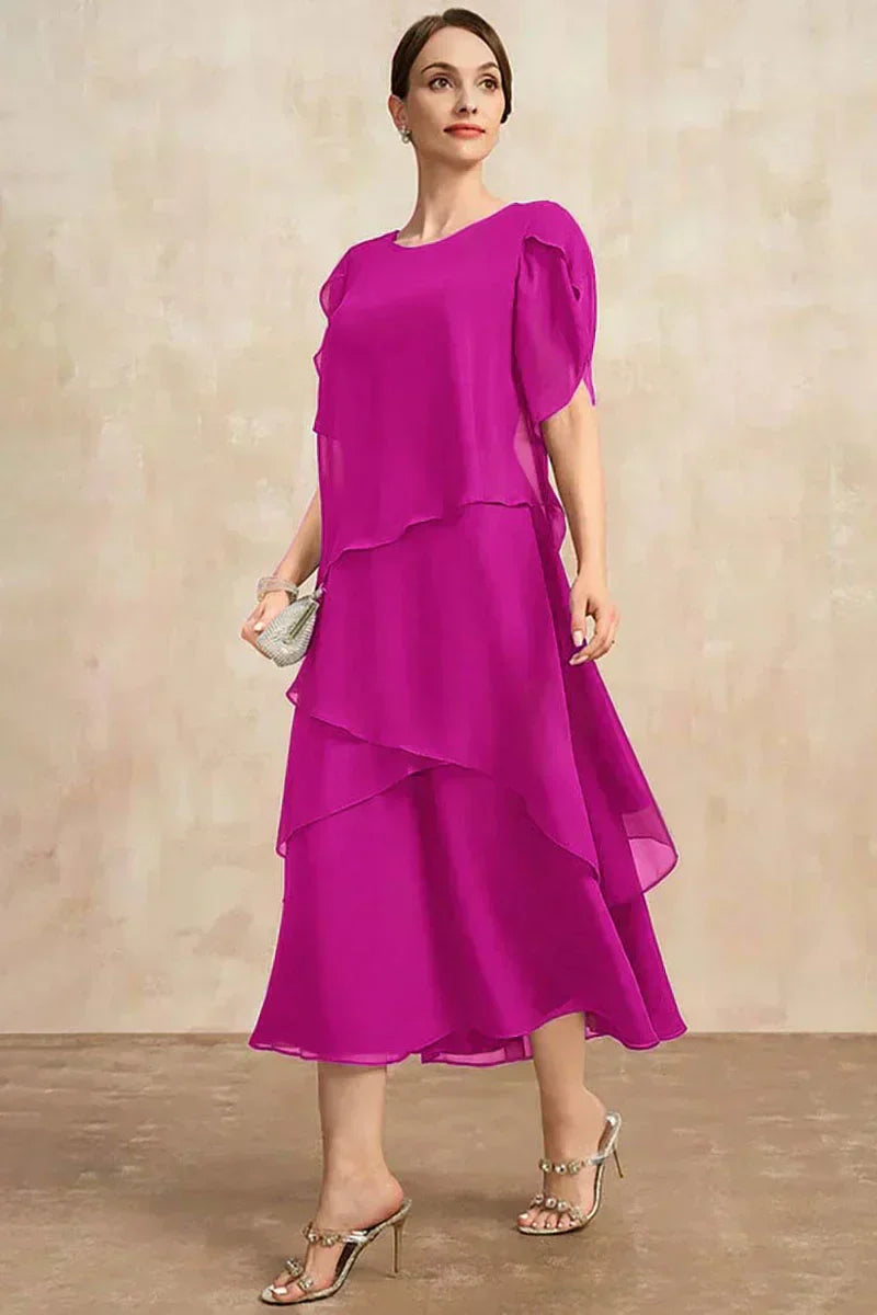 Wren - Flowy Short Sleeve Irregular Layered Long Dress