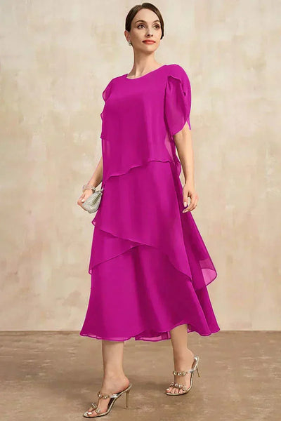 Wren - Flowy Short Sleeve Irregular Layered Long Dress