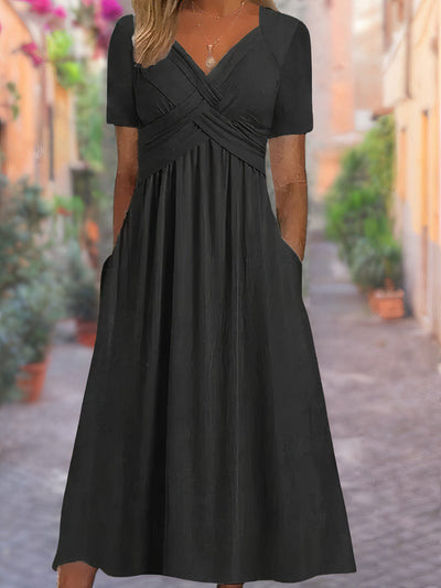 Phoebe -  Elegant Loose Fit V-Neck Dress