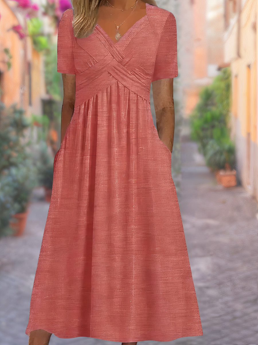 Phoebe -  Elegant Loose Fit V-Neck Dress