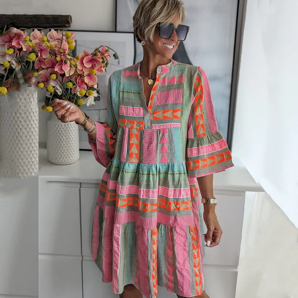 Junie - Boho V-neck Midi dress