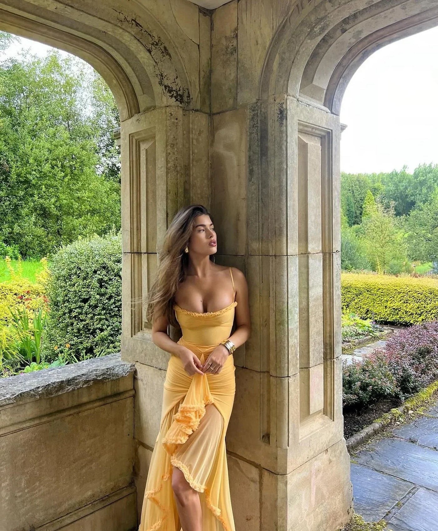 Clarissa™ - Yellow Mesh Maxi Dress