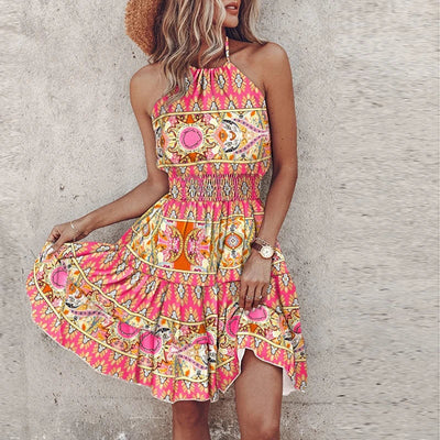 Katherine - Backless Irregular Printed Mini Dress