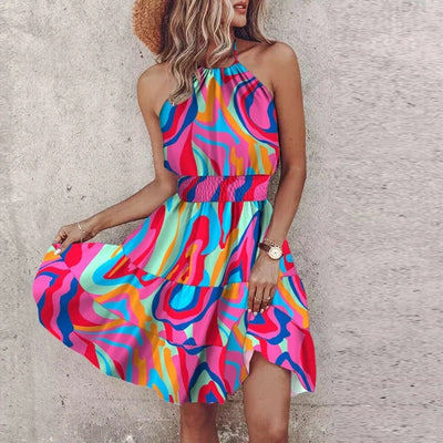 Katherine - Backless Irregular Printed Mini Dress