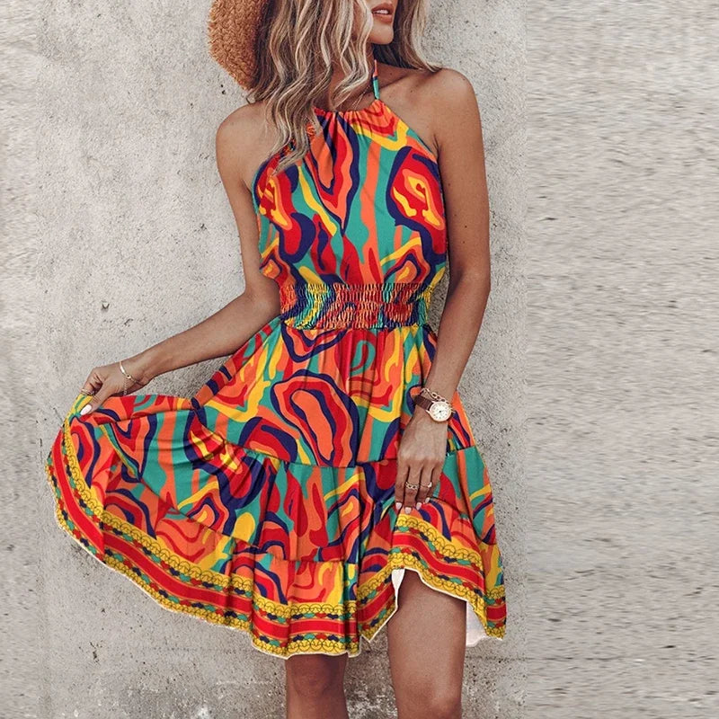 Katherine - Backless Irregular Printed Mini Dress