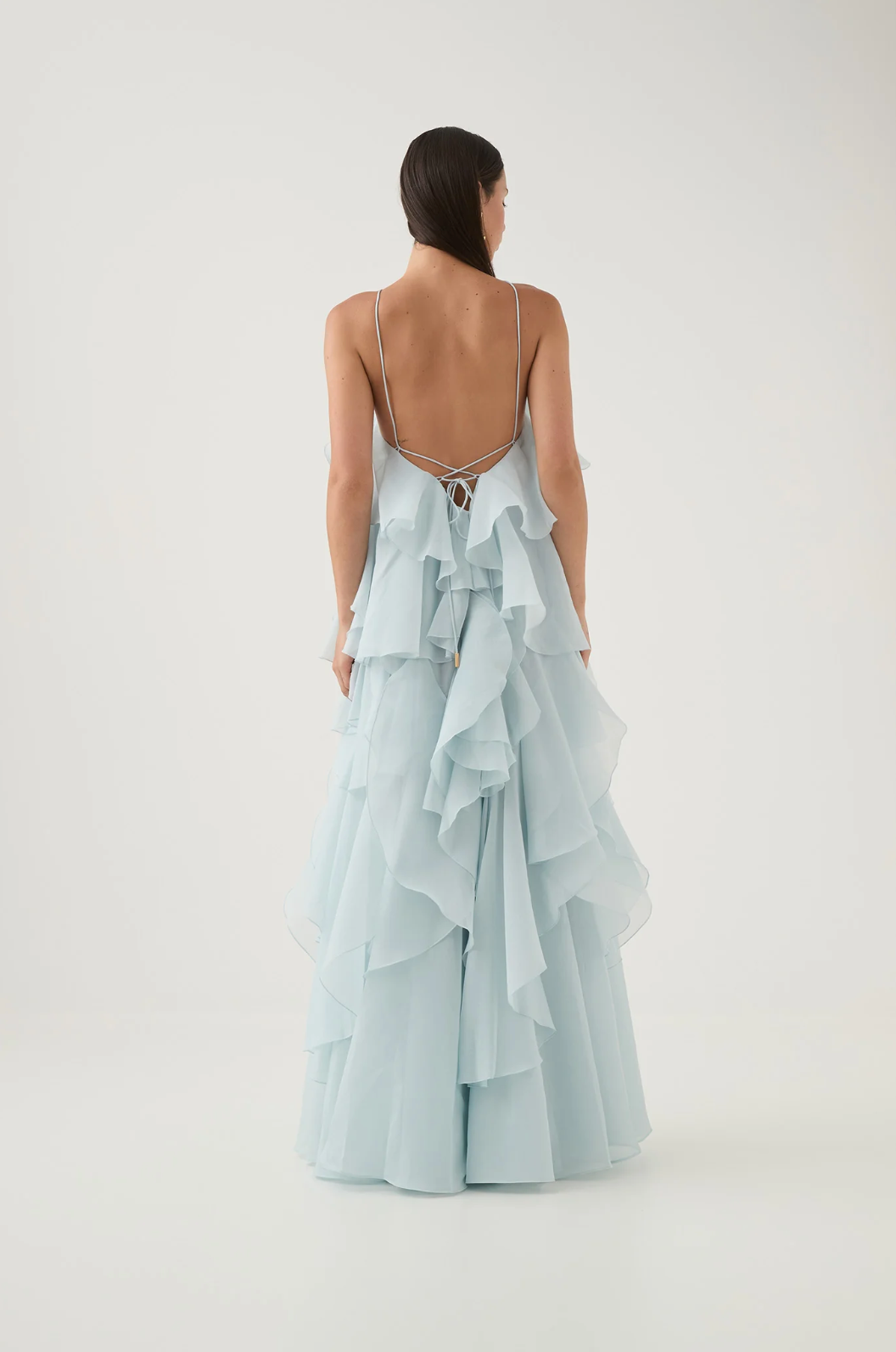 Pearl - Long Halter Ruffle Cocktail Dress