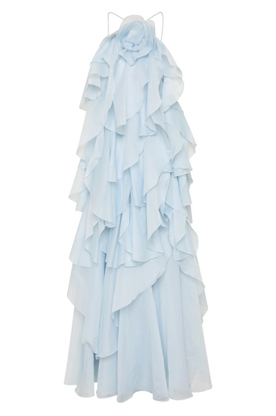 Pearl - Long Halter Ruffle Cocktail Dress