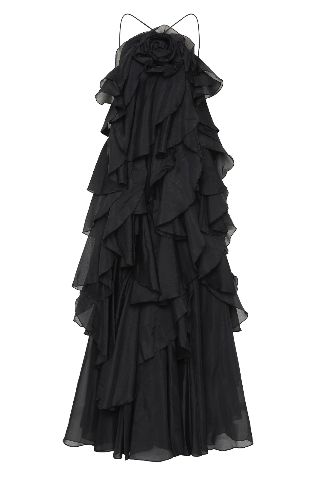 Pearl - Long Halter Ruffle Cocktail Dress