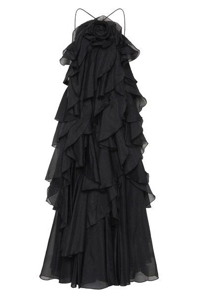 Pearl - Long Halter Ruffle Cocktail Dress