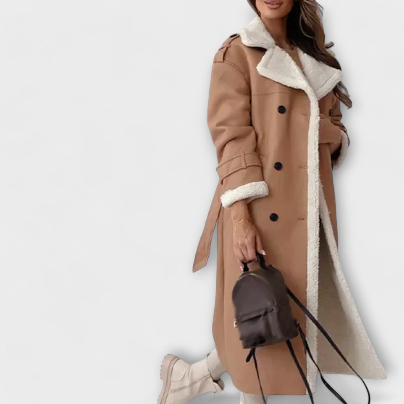 Maria – Long classic jacket with fleece lining and teddy collar