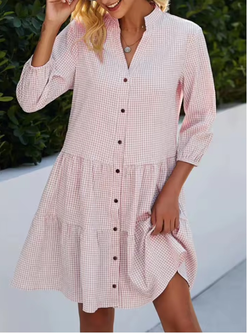 Lorelei - Women’s Loose Shirt Style V-Neck Mini Dress