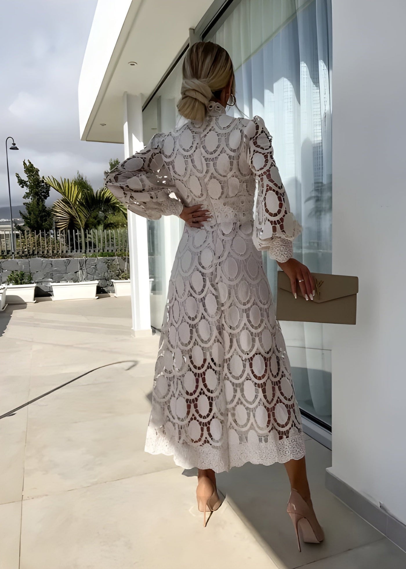 Emery - Women's Stand Collar Hollow Out Long Dress