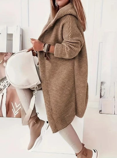 Women's Loose hooded long-sleeved cardigan