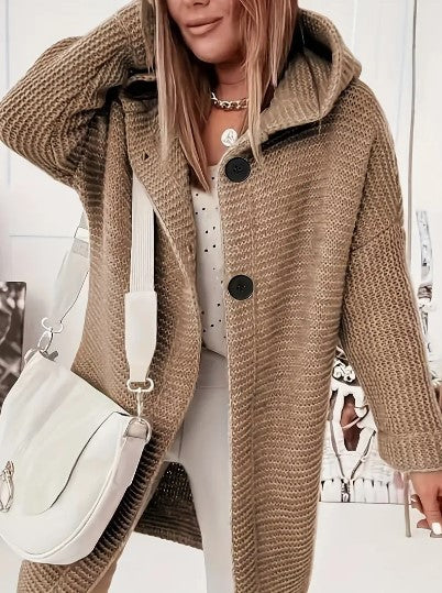 Women's Loose hooded long-sleeved cardigan