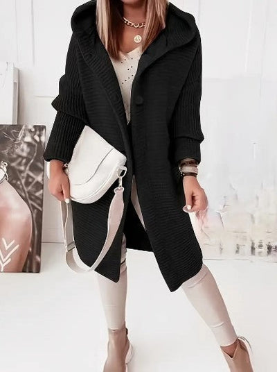 Women's Loose hooded long-sleeved cardigan