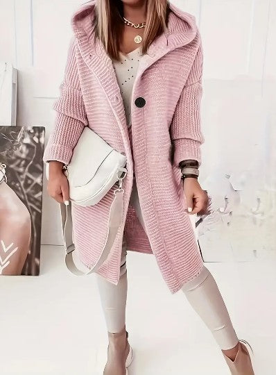 Women's Loose hooded long-sleeved cardigan