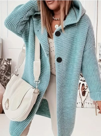 Women's Loose hooded long-sleeved cardigan