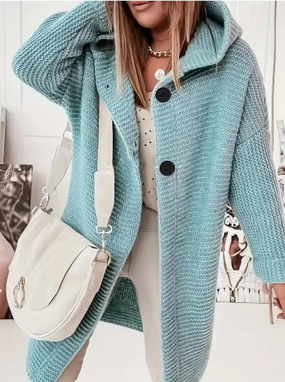 Women's Loose hooded long-sleeved cardigan