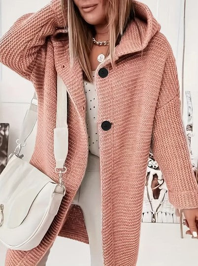 Women's Loose hooded long-sleeved cardigan