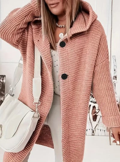 Women's Loose hooded long-sleeved cardigan