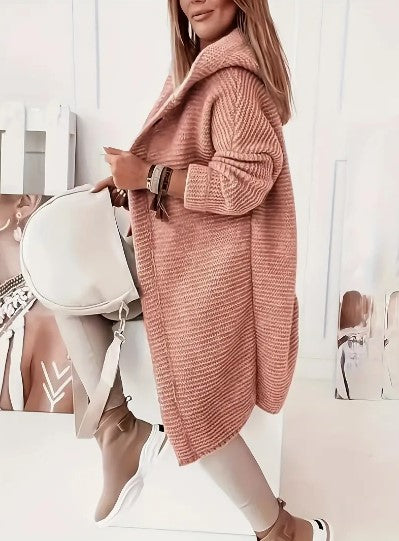 Women's Loose hooded long-sleeved cardigan