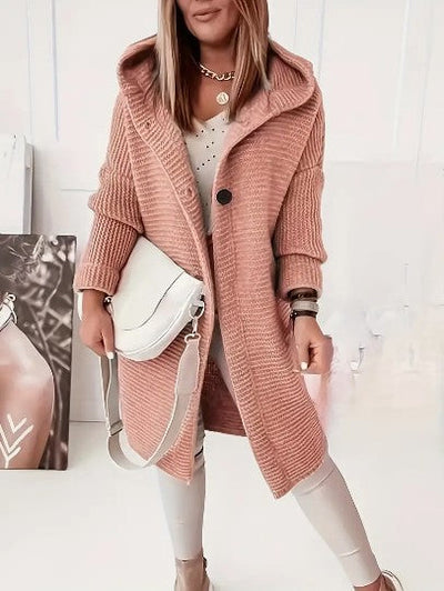 Women's Loose hooded long-sleeved cardigan
