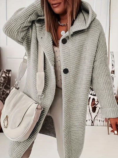 Women's Loose hooded long-sleeved cardigan