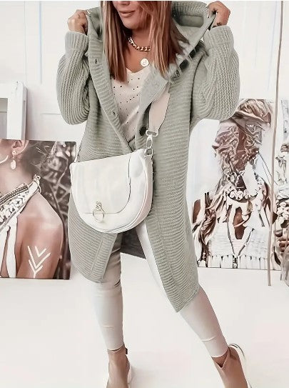 Women's Loose hooded long-sleeved cardigan