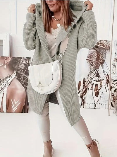 Women's Loose hooded long-sleeved cardigan
