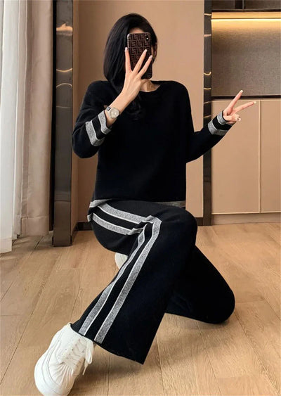 Lila - Comfortable Loose Casual Striped Long Sleeved Tracksuit Set