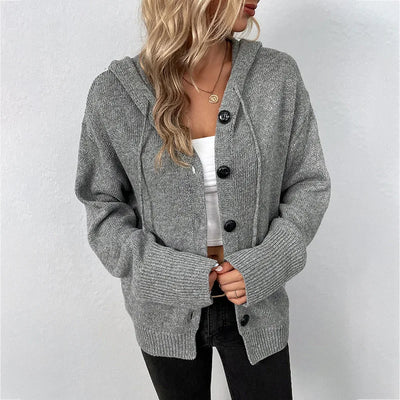 Women's knitted cardigan with hood
