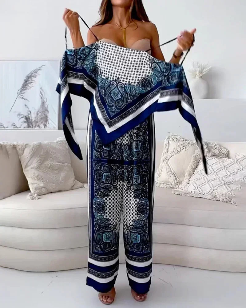 Lara - Stylish Printed Lace-Up Vest & Pants Set