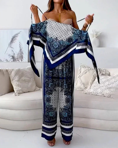 Lara - Stylish Printed Lace-Up Vest & Pants Set
