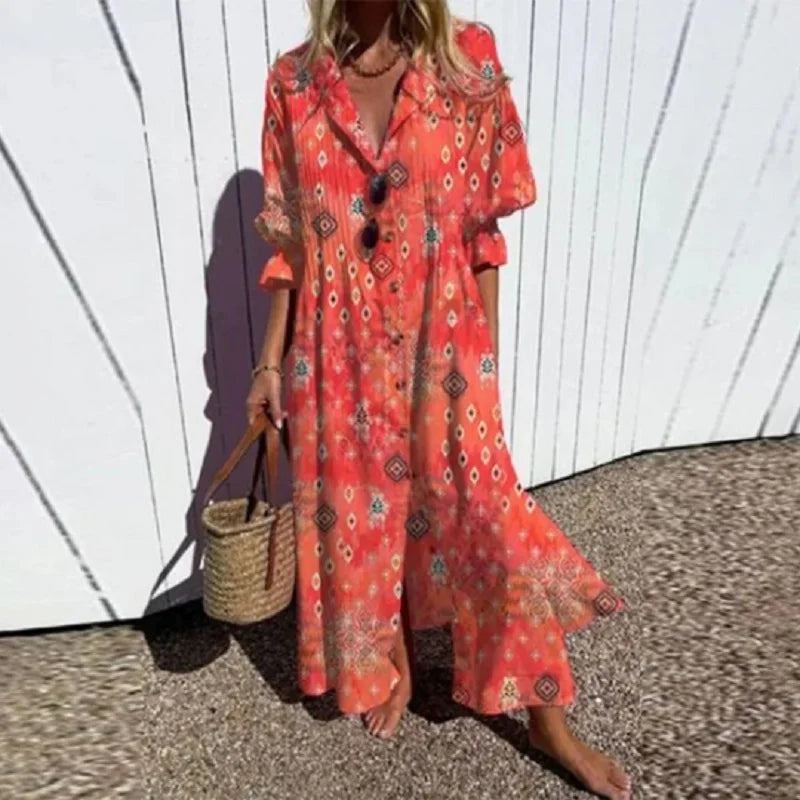Ainsley - Bohemian Puff Sleeve Maxi Dress