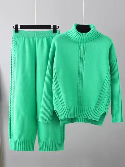 Victoria - Stylish High-neck Pullover Knit Sweater with Loose Pants Set