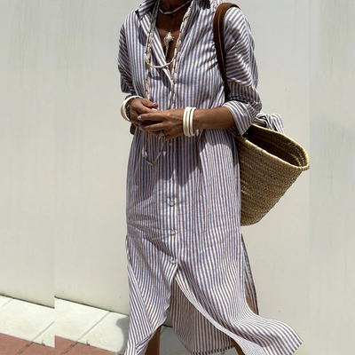 Karina - Comfortable Striped Midi Dress