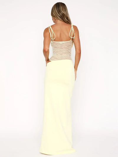 Noemi - Cryptographic Lace Trimmed Backless Maxi Dress