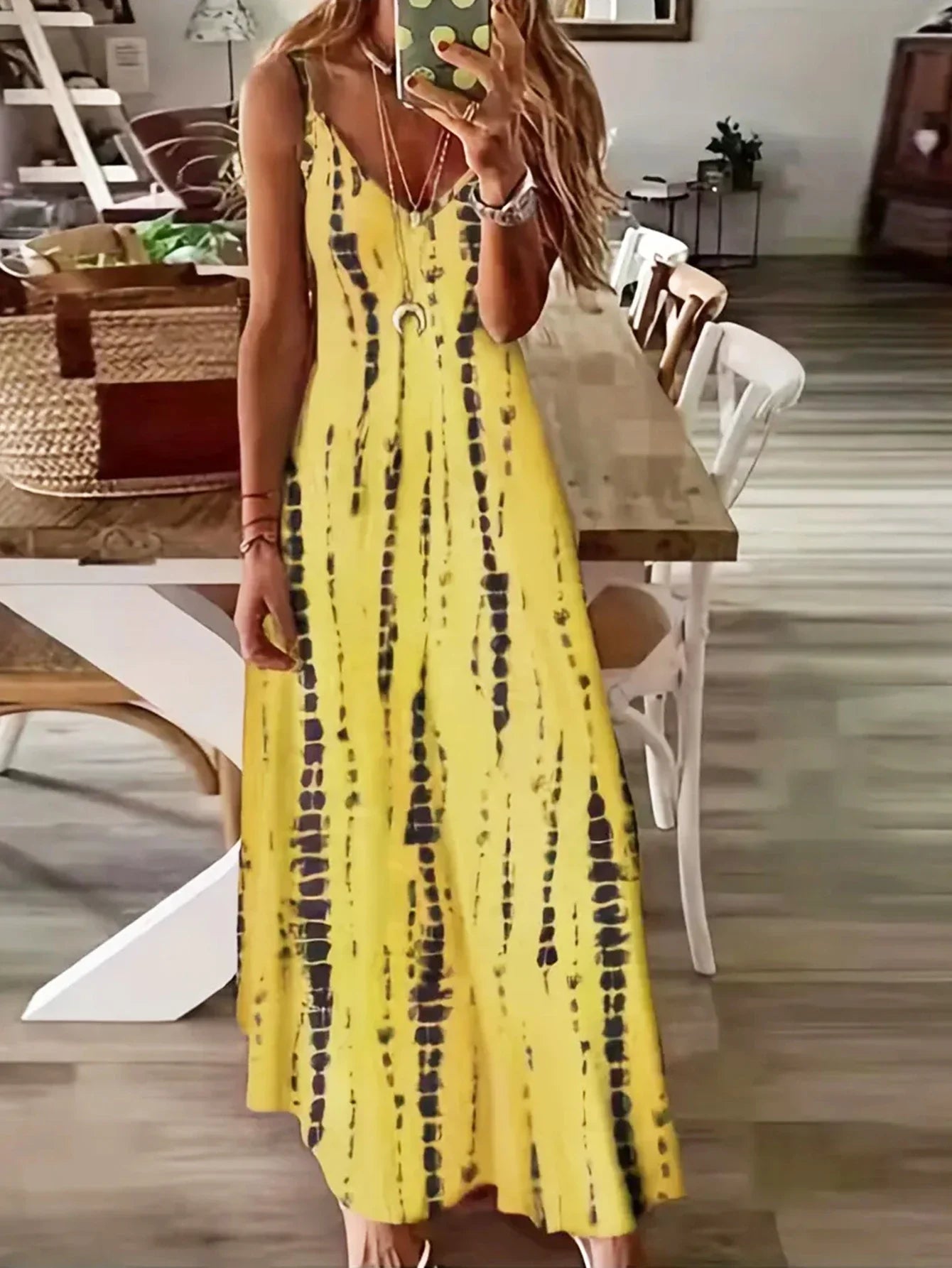 Olivia - Women's V-Neck Tie-Dye Maxi Dress