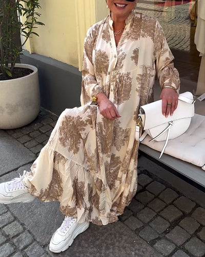 Taniyah - Casual Flared Sleeve Long Printed Dress