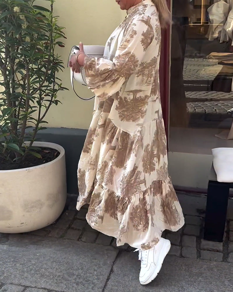 Taniyah - Casual Flared Sleeve Long Printed Dress
