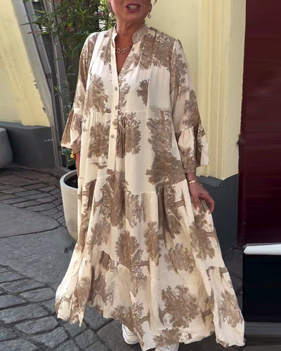 Taniyah - Casual Flared Sleeve Long Printed Dress