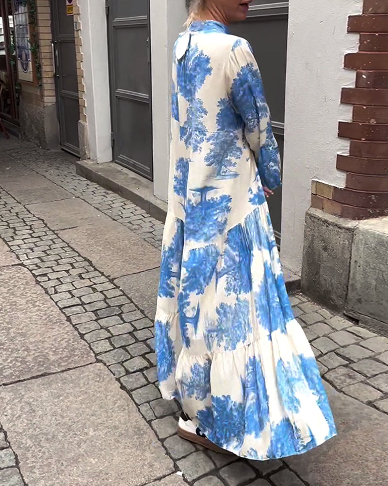Taniyah - Casual Flared Sleeve Long Printed Dress